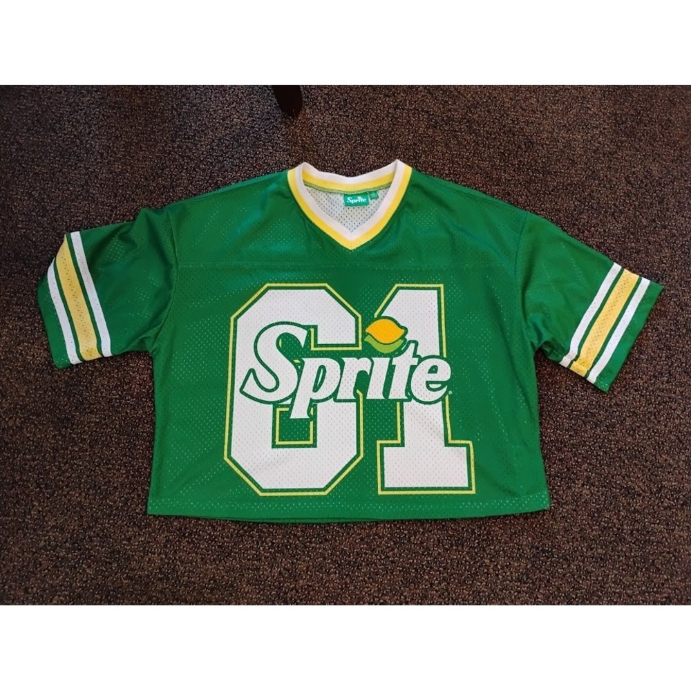 VTG Y2k Sprite Unisex Cropped Green Mesh 61 Logo Short Sleeve Jersey Shirt Med.